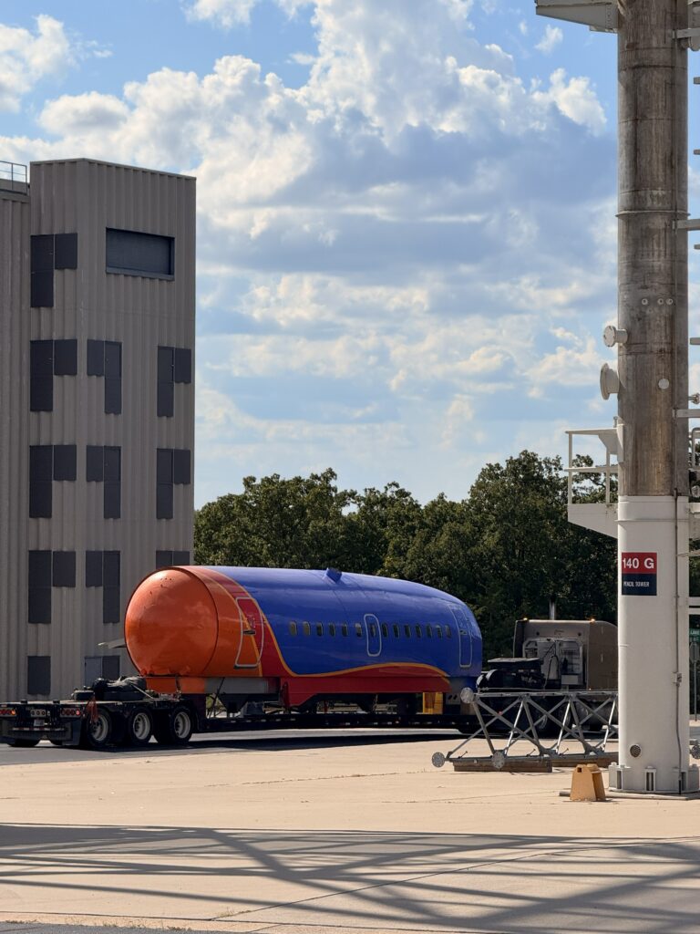 Delivery of the Southwest Airlines fuselage prop to Disaster City