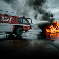 arff firetruck fighting a fire